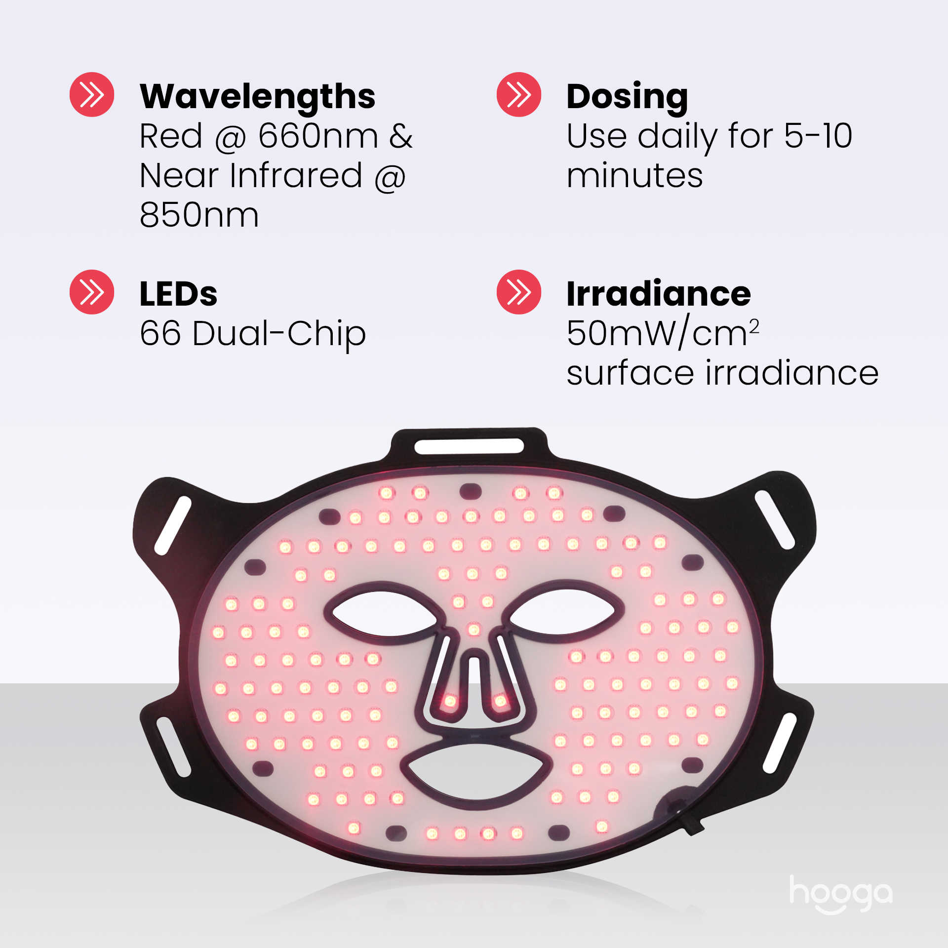 Hooga Health Red Light Therapy Face Mask - HSA/FSA Eligible | Truemed